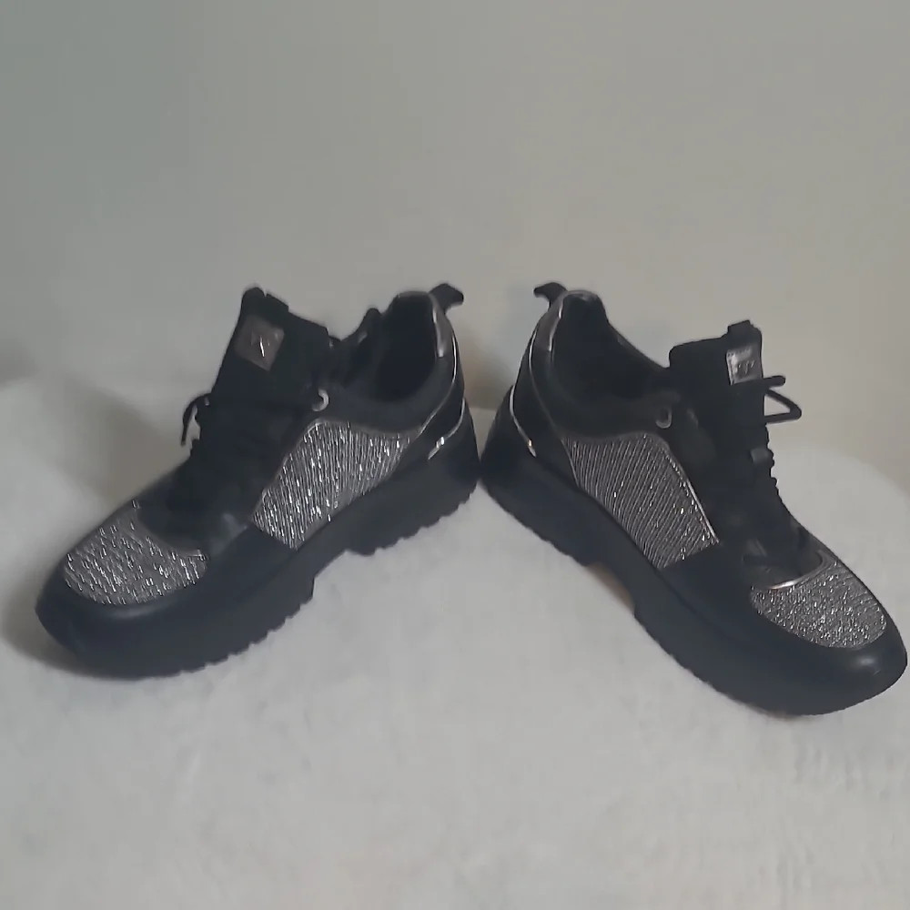 Michael Kors Black and Silver Sneakers with Metallic Accents - Picture 9 of 11